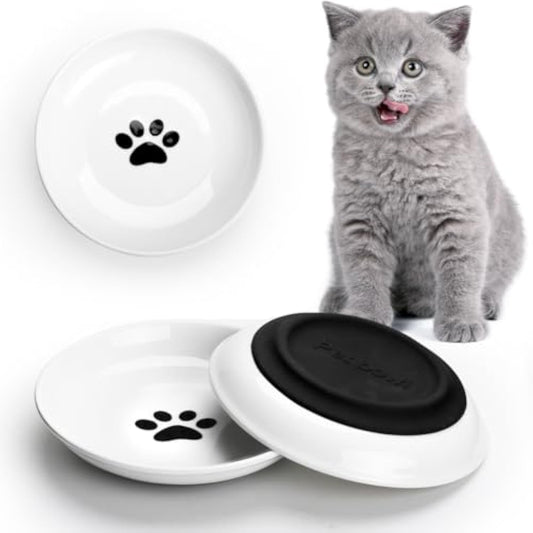 Ceramic Cat Food Bowls Whisker Friendly Cat Bowls With Nonslip Silicone Bottom Cat Food Dishes For Food And Water Cat Food Dishes Wide Shallow Small Cat Plates For Cats Kitten Small Dogs